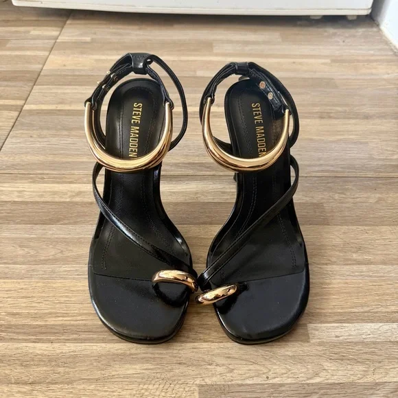 Steve Madden TIA black strappy open-toe stiletto heels, women’s size 6 - Picture 2 of 7